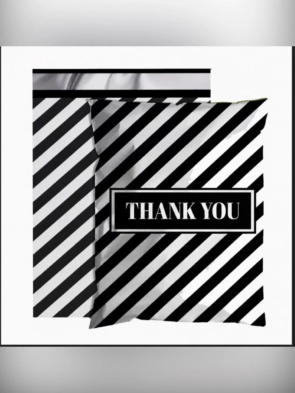 20  12” x 15.5” Black & White Striped Thank  You Poly Mailers